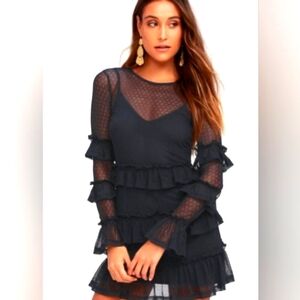 NWT NATIONAL  "THE FIFTH LABEL" SHEER NAVY RUFFLE LAYERED DRESS